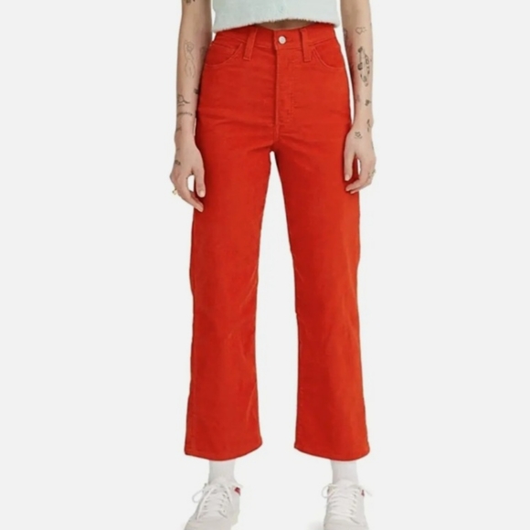 Levi's Denim - Levi's Ribcage Straight Ankle Orange Corduroy Jeans Size 25